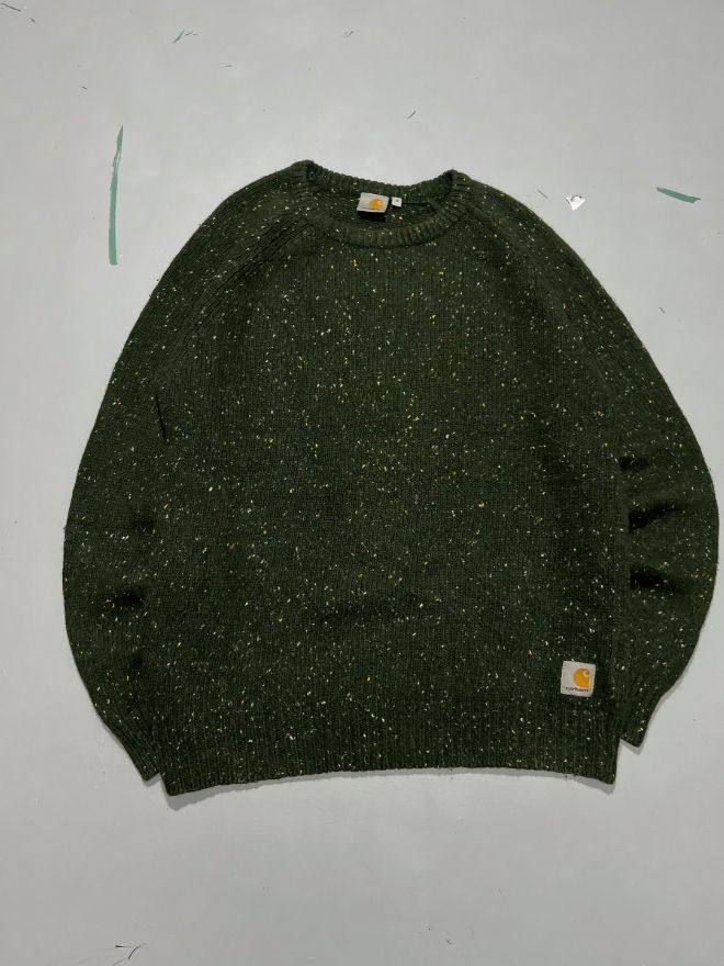 Carhartt × Vintage – Green Speckled Knit Sweater – Size M