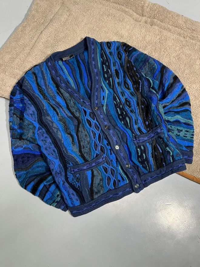 Vintage Coogi 3D Multicolored Knit Cardigan – Size M