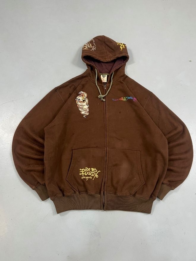 Vintage Ed Hardy by Christian Audigier Tiger Print Zip Hoodie