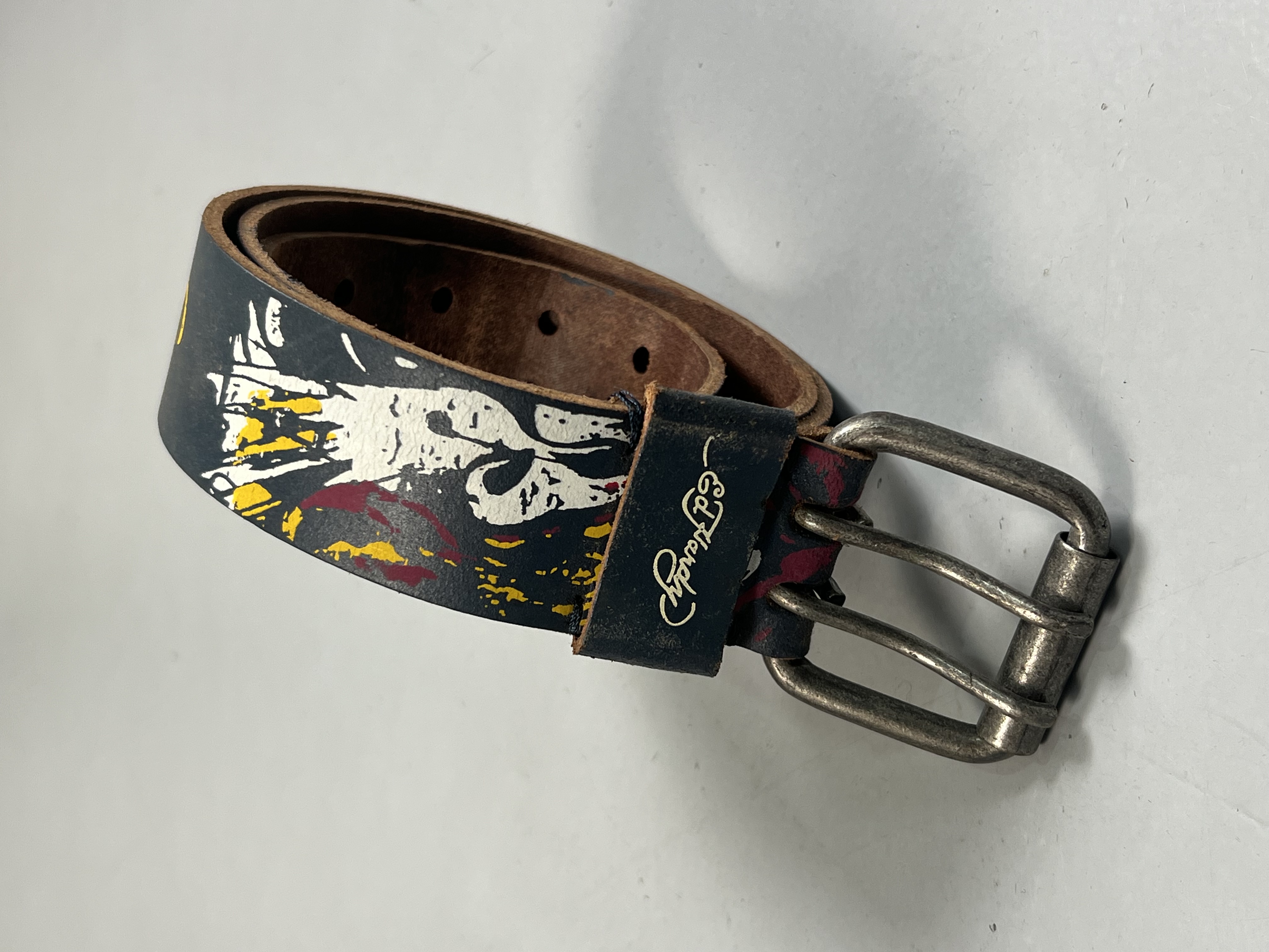 Vintage Graphic Leather Belt — Adjustable S to XL