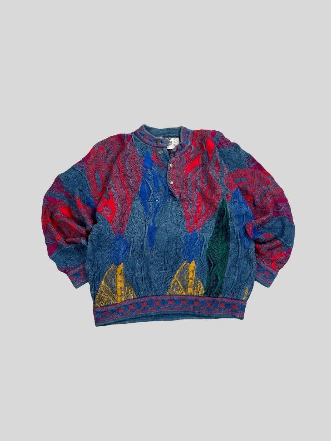 Vintage COOGI Blue 3D Knit Sweater | Textured Pattern | Size S