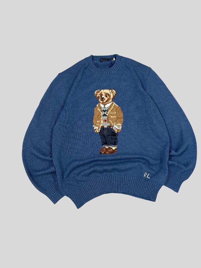 Polo Ralph Lauren Blue Bear Knit Sweater (Factory Leftover) – Men’s XL