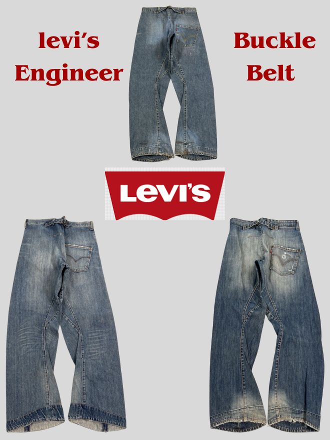 Bundle of 3 Vintage Levi’s Engineer Jeans Buckle Belt Denim