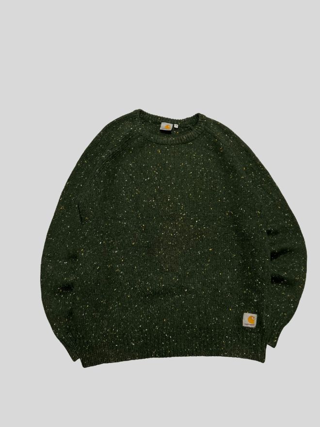 Carhartt × Vintage – Green Speckled Knit Sweater – Size M