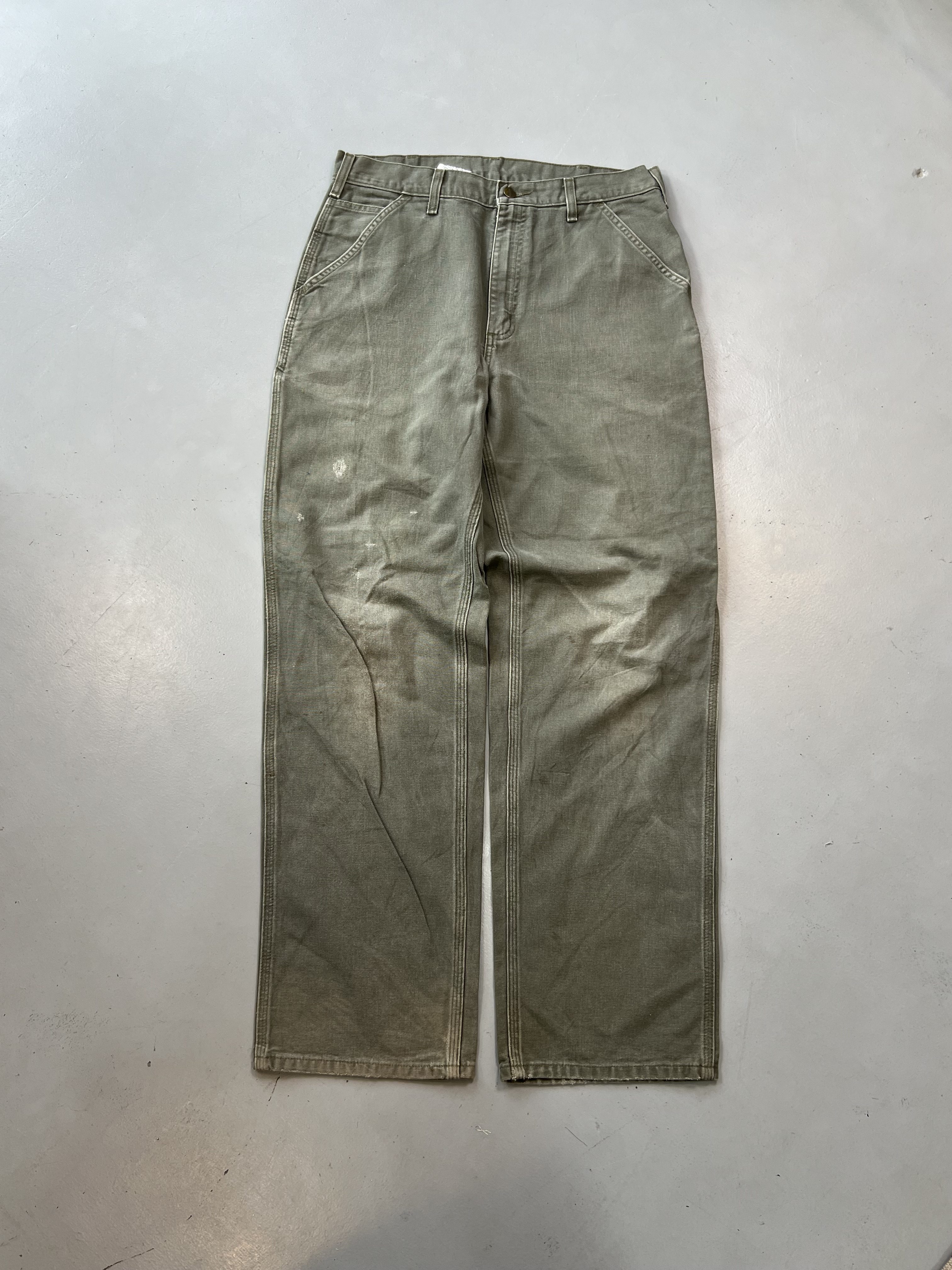 Vintage Carhartt B11 Moss Carpenter Denim – Green Workwear Pants (Size 34)