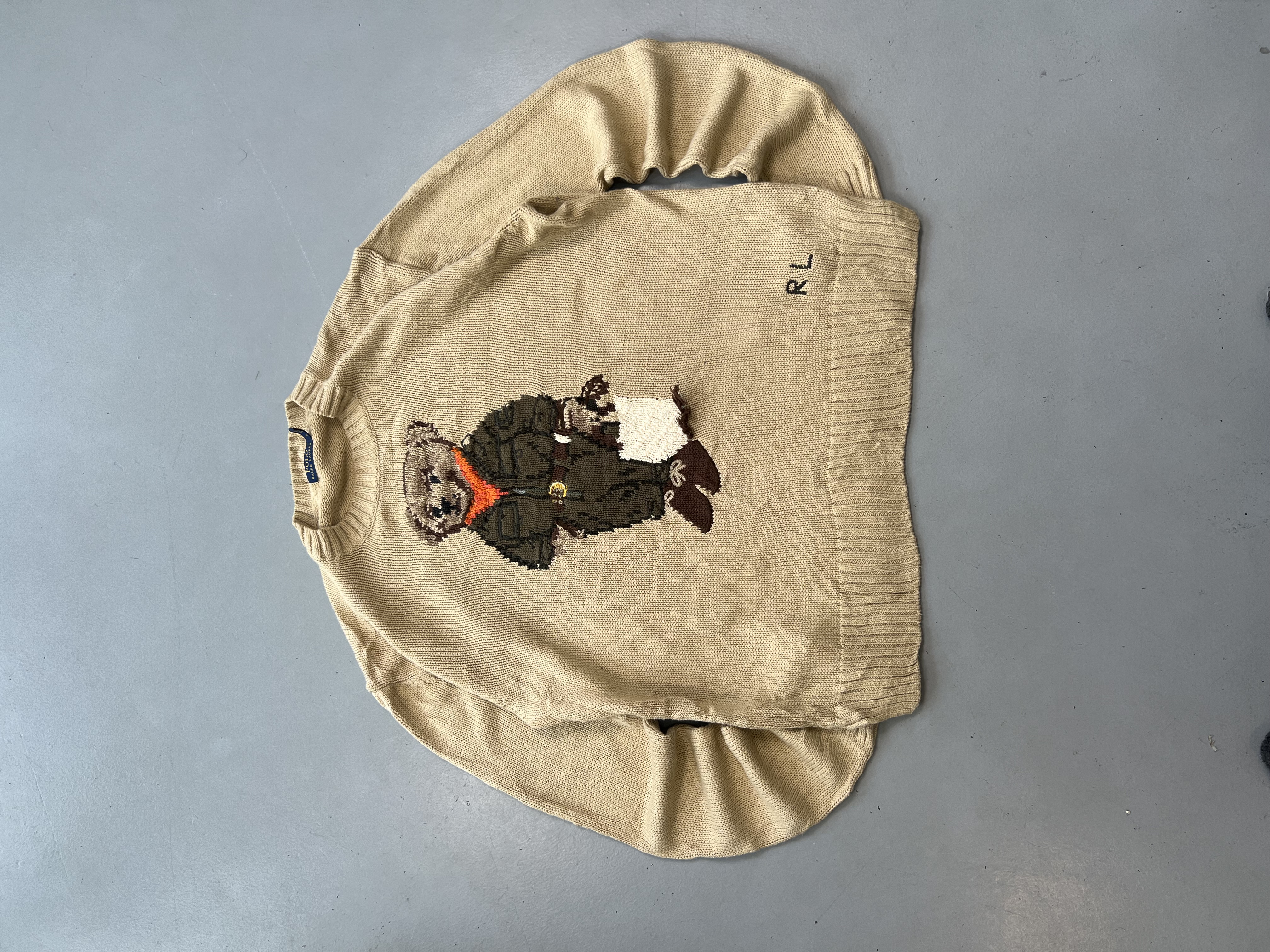 Vintage Polo Ralph Lauren Bear Knit Sweater – Beige Iconic Polo Bear (Size S)