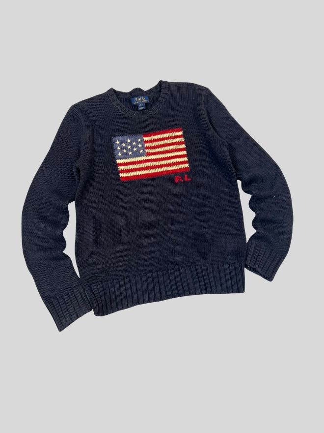 Vintage Ralph Lauren American Flag Knit Sweater 🇺🇸 – Size XXS / Youth 14–16