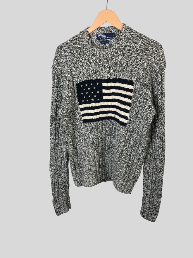 Vintage Polo Ralph Lauren Flag Sweater – Grey – Women’s M