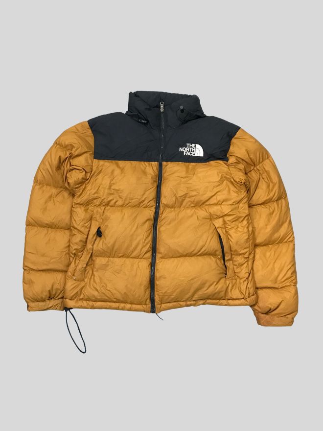 Vintage Two-Tone Puffer Jacket – Mustard Yellow / Black (Size S)