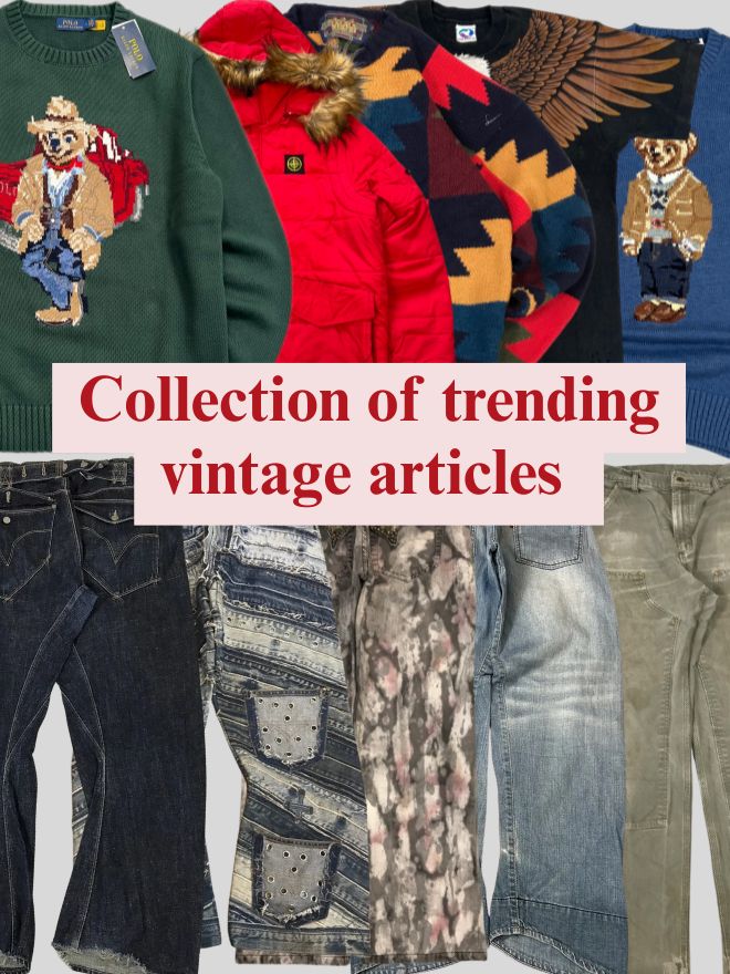 Bundle of Trending Mix Brand Vintage & Factory Leftover Clothing – Pants, Sweaters & Jackets (Mixed Sizes)