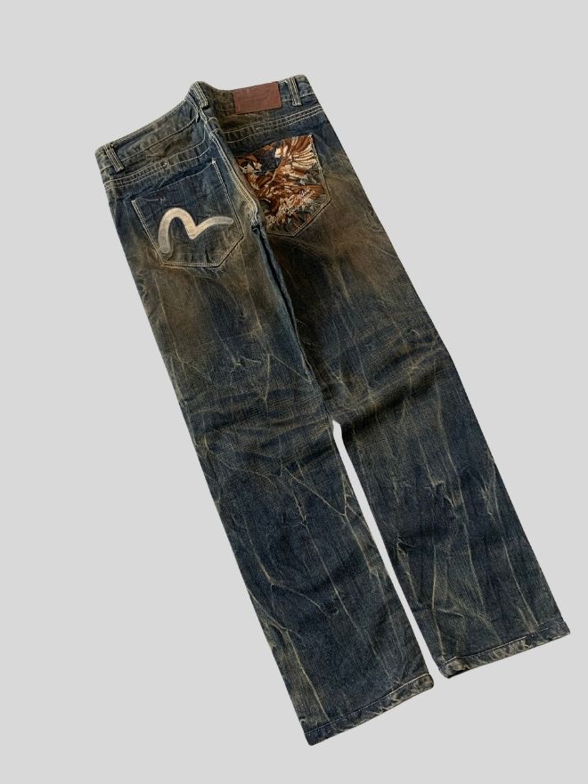 Vintage Evisu Inspired Japanese Spell-Out Embroidered Denim – Size 36
