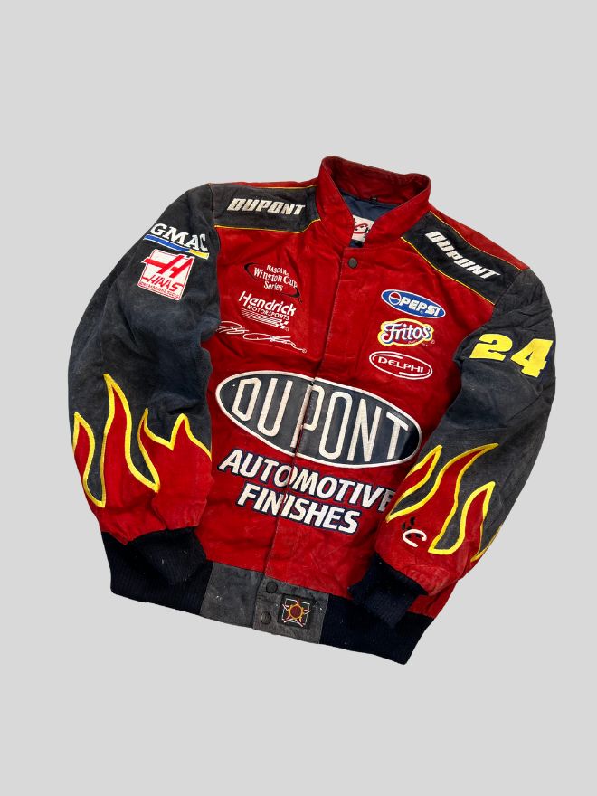 Vintage Jeff Hamilton Chase NASCAR Racing Suede Patch Jacket – Multi Color – Size S