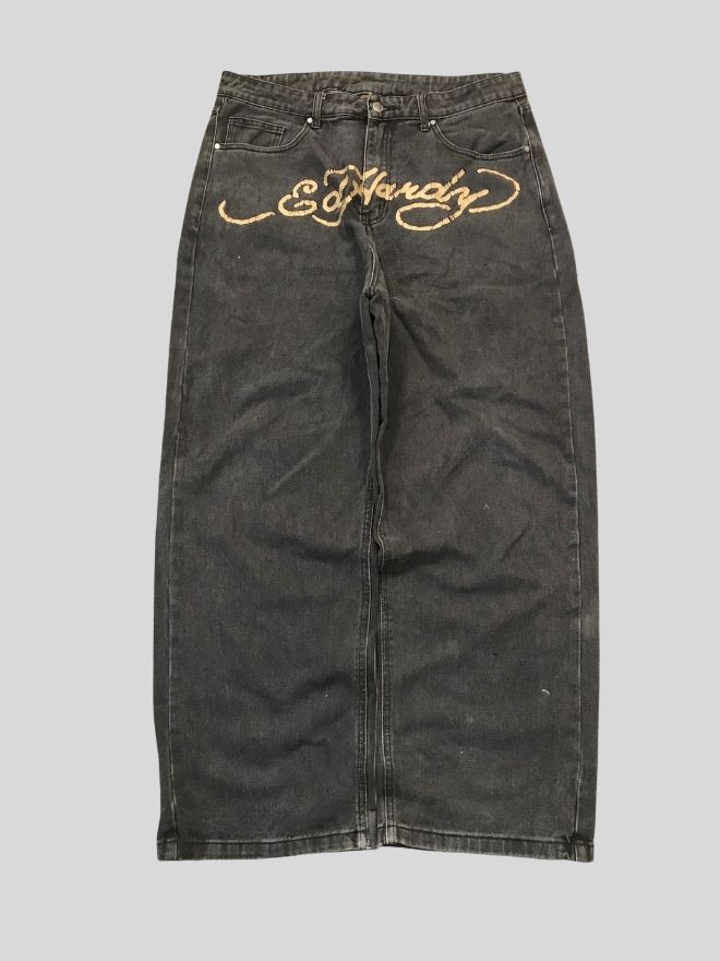 Vintage Ed Hardy x Christian Audigier Printed Denim Jeans – Blue – Men’s 36 (Fits 38) – Distressed