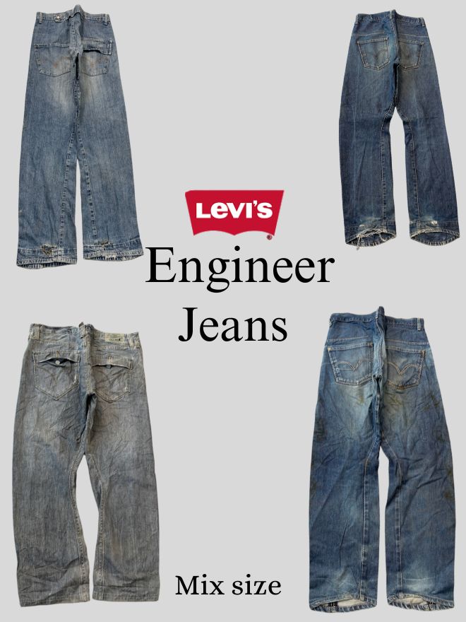 Bundle of Vintage Levi's Engineer Jeans Denim – 4 Pairs – Sizes 30 & 34 – Blue