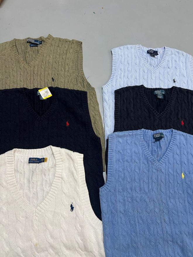 Bundle of Vintage Cable Knit V-Neck Vests – Mixed Sizes