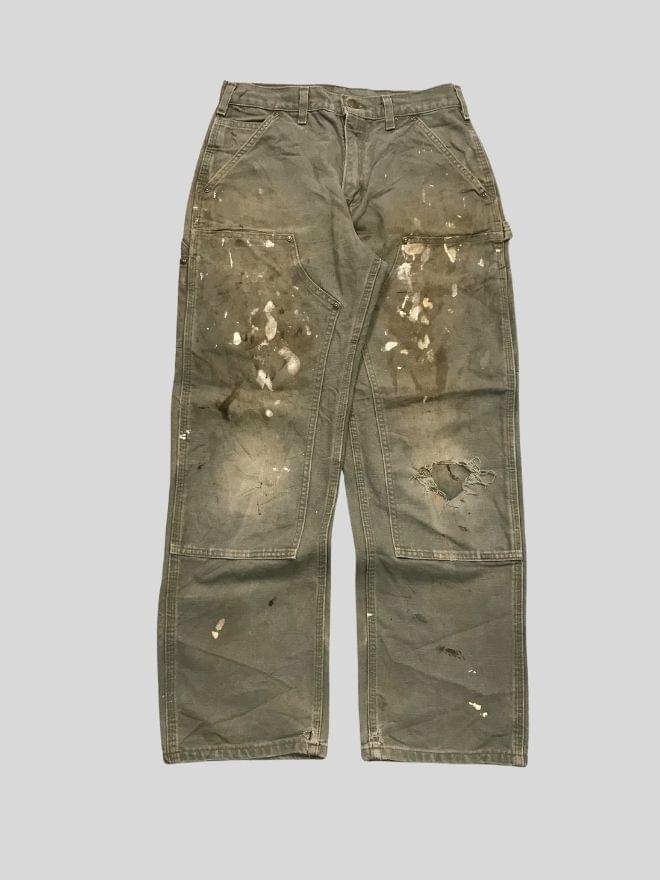 Vintage Carhartt B01 Moss Double Knee Workwear Denim – Green | Size 30