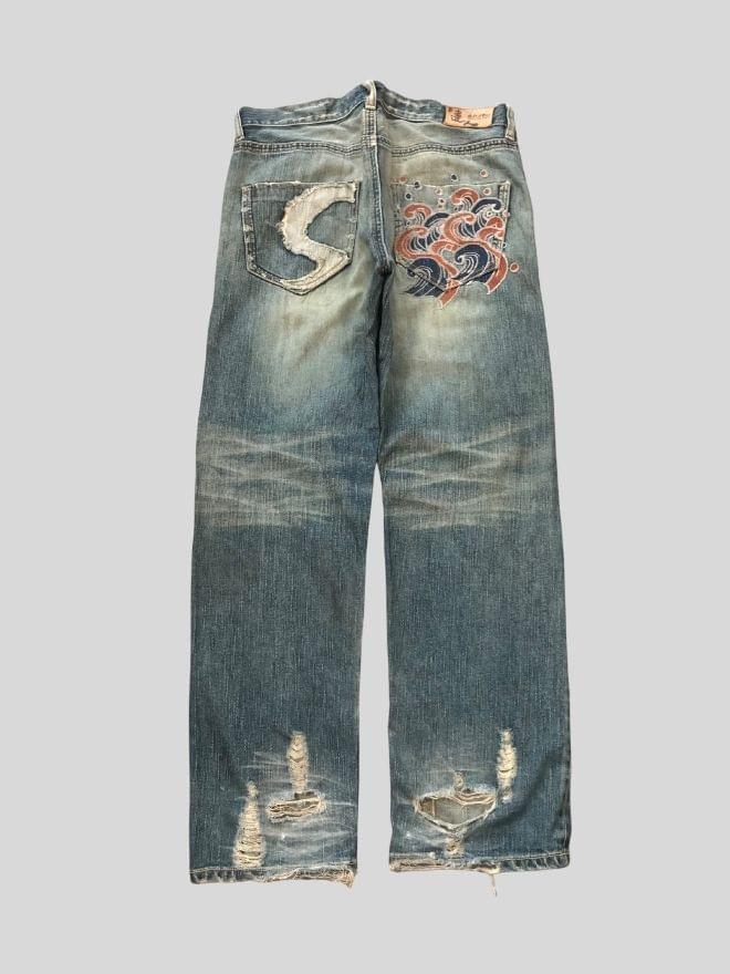 Crazy Vintage Japanese Denim – Big Train Embroidered Jeans (Men’s Size 36)